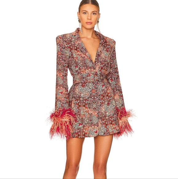 Floral Suit Collar Waist Decorative Belt Elegant Dress - Picture 1 of 6